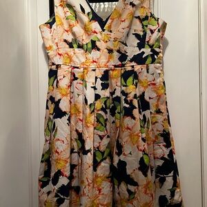 J. Crew Women’s size 12 Navy yellow red pink Floral Flared Sleeveless Zip Dress